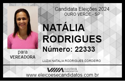 Candidato NATÁLIA RODRIGUES 2024 - OURO VERDE - Eleições