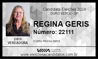 Candidato REGINA GERIS 2024 - OURO VERDE - Eleições