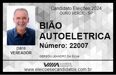 Candidato BIÃO AUTOELETRICA 2024 - OURO VERDE - Eleições