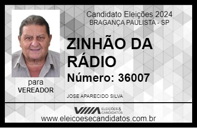 Candidato ZINHÃO DA RÁDIO 2024 - BRAGANÇA PAULISTA - Eleições