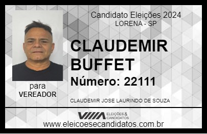 Candidato CLAUDEMIR BUFFET 2024 - LORENA - Eleições