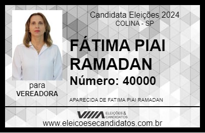 Candidato FÁTIMA PIAI RAMADAN 2024 - COLINA - Eleições