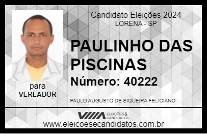 Candidato PAULINHO DAS PISCINAS 2024 - LORENA - Eleições