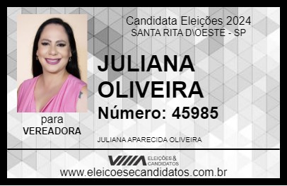 Candidato JULIANA OLIVEIRA 2024 - SANTA RITA D\OESTE - Eleições