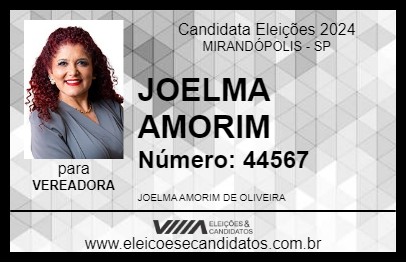 Candidato JOELMA AMORIM 2024 - MIRANDÓPOLIS - Eleições