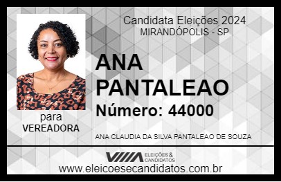 Candidato ANA PANTALEAO 2024 - MIRANDÓPOLIS - Eleições