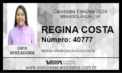 Candidato REGINA COSTA 2024 - MIRASSOLÂNDIA - Eleições