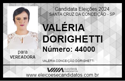 Candidato VALÉRIA DORIGHETTI 2024 - SANTA CRUZ DA CONCEIÇÃO - Eleições