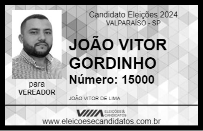 Candidato JOÃO VITOR  GORDINHO 2024 - VALPARAÍSO - Eleições