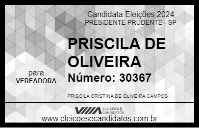 Candidato PRISCILA DE OLIVEIRA 2024 - PRESIDENTE PRUDENTE - Eleições