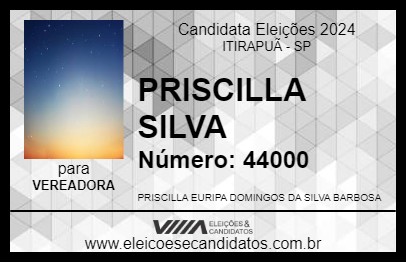 Candidato PRISCILLA SILVA 2024 - ITIRAPUÃ - Eleições