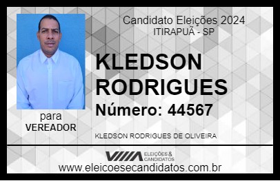 Candidato KLEDSON RODRIGUES 2024 - ITIRAPUÃ - Eleições