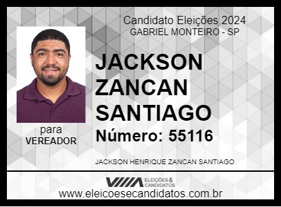 Candidato JACKSON ZANCAN SANTIAGO 2024 - GABRIEL MONTEIRO - Eleições