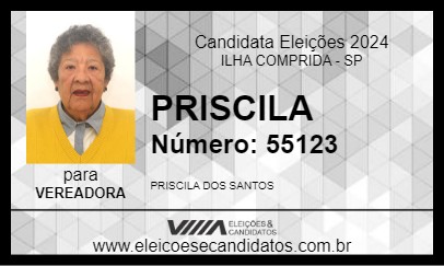 Candidato PRISCILA 2024 - ILHA COMPRIDA - Eleições