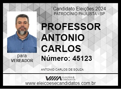 Candidato PROFESSOR ANTONIO CARLOS 2024 - PATROCÍNIO PAULISTA - Eleições