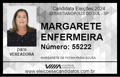 Candidato MARGARETE ENFERMEIRA 2024 - SEBASTIANÓPOLIS DO SUL - Eleições