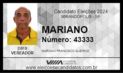 Candidato MARIANO 2024 - MIRANDÓPOLIS - Eleições