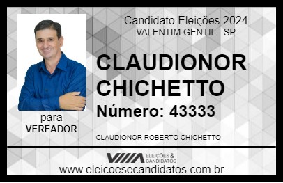 Candidato CLAUDIONOR CHICHETTO 2024 - VALENTIM GENTIL - Eleições