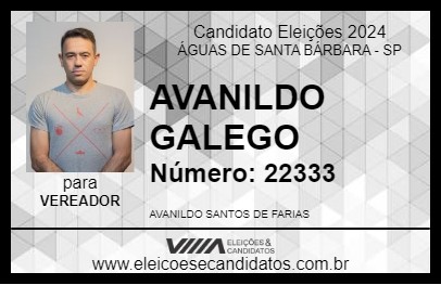 Candidato AVANILDO GALEGO 2024 - ÁGUAS DE SANTA BÁRBARA - Eleições