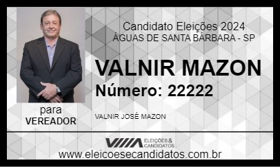 Candidato VALNIR MAZON 2024 - ÁGUAS DE SANTA BÁRBARA - Eleições