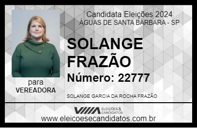 Candidato SOLANGE FRAZÃO 2024 - ÁGUAS DE SANTA BÁRBARA - Eleições