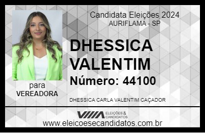 Candidato DHESSICA VALENTIM 2024 - AURIFLAMA - Eleições