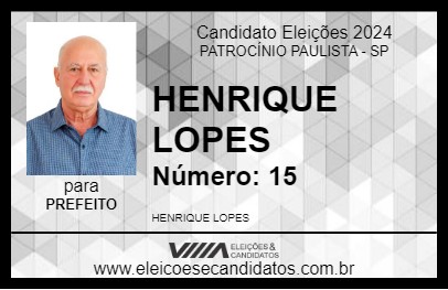 Candidato HENRIQUE LOPES 2024 - PATROCÍNIO PAULISTA - Eleições