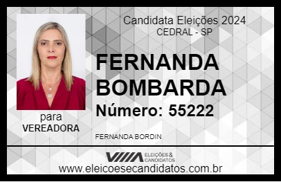 Candidato FERNANDA BOMBARDA 2024 - CEDRAL - Eleições