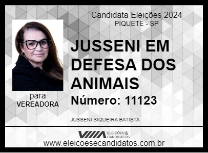 Candidato JUSSENI EM DEFESA DOS ANIMAIS 2024 - PIQUETE - Eleições