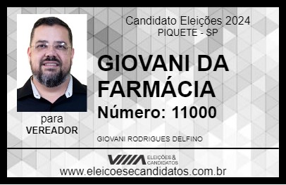 Candidato GIOVANI DA FARMÁCIA 2024 - PIQUETE - Eleições