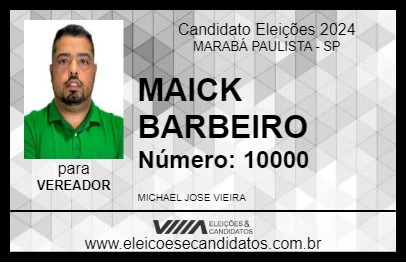 Candidato MAICK BARBEIRO 2024 - MARABÁ PAULISTA - Eleições