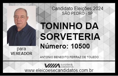 Candidato TONINHO DA SORVETERIA 2024 - SÃO PEDRO - Eleições