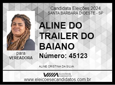 Candidato ALINE DO TRAILER DO BAIANO 2024 - SANTA BÁRBARA D\OESTE - Eleições