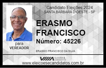 Candidato ERASMO FRANCISCO 2024 - SANTA BÁRBARA D\OESTE - Eleições