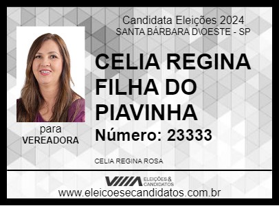 Candidato CELIA REGINA FILHA DO PIAVINHA 2024 - SANTA BÁRBARA D\OESTE - Eleições