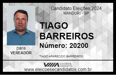 Candidato TIAGO BARREIROS 2024 - MANDURI - Eleições