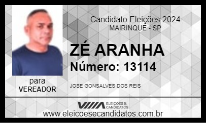 Candidato ZÉ ARANHA 2024 - MAIRINQUE - Eleições