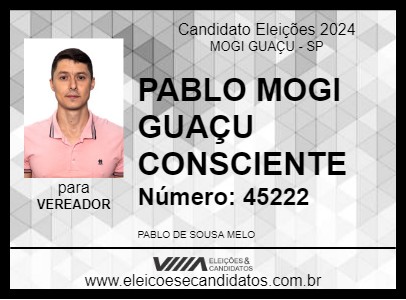 Candidato PABLO MOGI GUAÇU CONSCIENTE 2024 - MOGI GUAÇU - Eleições