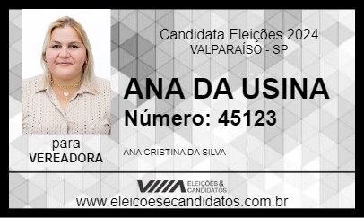 Candidato ANA DA USINA 2024 - VALPARAÍSO - Eleições