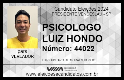 Candidato PSICOLOGO LUIZ HONDO 2024 - PRESIDENTE VENCESLAU - Eleições