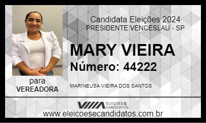 Candidato MARY VIEIRA 2024 - PRESIDENTE VENCESLAU - Eleições