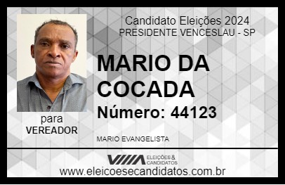 Candidato MARIO DA COCADA 2024 - PRESIDENTE VENCESLAU - Eleições