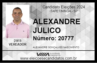 Candidato ALEXANDRE JULICO 2024 - ITAPETININGA - Eleições