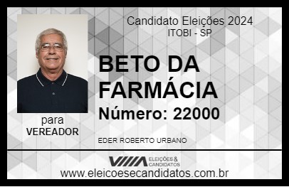 Candidato BETO DA FARMÁCIA 2024 - ITOBI - Eleições