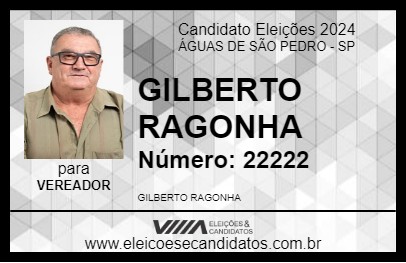 Candidato GILBERTO RAGONHA 2024 - ÁGUAS DE SÃO PEDRO - Eleições