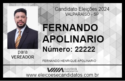 Candidato FERNANDO APOLINARIO 2024 - VALPARAÍSO - Eleições