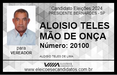 Candidato ALOISIO TELES MÃO DE ONÇA 2024 - PRESIDENTE BERNARDES - Eleições