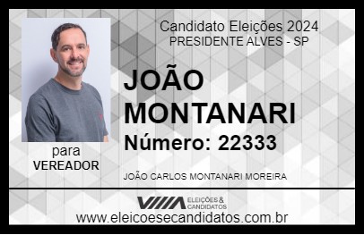 Candidato JOÃO MONTANARI 2024 - PRESIDENTE ALVES - Eleições