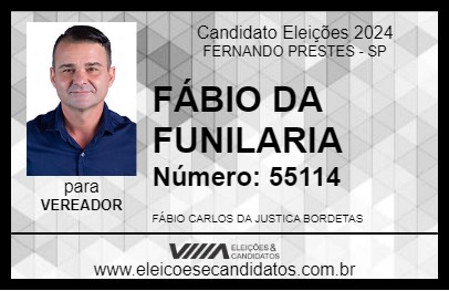 Candidato FÁBIO DA FUNILARIA 2024 - FERNANDO PRESTES - Eleições