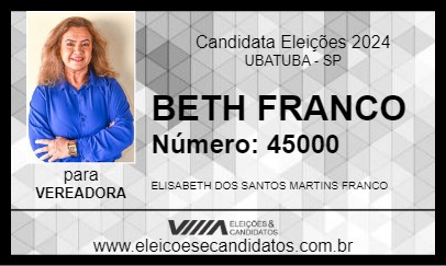 Candidato BETH FRANCO 2024 - UBATUBA - Eleições